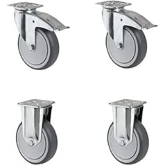 CASCOO SETTAFA150P2T2B42 Wheel Set 2 Swivel Castors with Lock, 2 Fixed Castors, Polypropylene, Diameter 150 mm, Machine Castors, Ball Bearings, Traelless, Load 300 kg (Pack of 4)