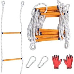 Rope Ladder, Fireproof Rescue Ladder, 10 m, Fire Ladder for Emergencies with Carabiners and Gloves for 3-4 Tier House, Tree House, Balcony and Railing, Load Capacity up to 300 kg Poweka