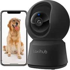 LAXIHUB mājdzīvnieku kamera suņu kamera, 5MP/2K+ iekštelpu mājas kameras novērošanas kamera 2,4G WiFi kamera, 10 m nakts redzamība, divvirzienu audio, kustības trokšņu noteikšana, saderīgs ar Alexa un Onvif, P2F