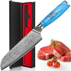 Mājas drošība Santoku Damaskas nazis Damaskas japāņu zivju nazis ar īpaši asu 17,5 cm asmeni, kas izgatavots no 67 slāņiem Vg-10 Damaskas tērauda Ergonomisks dabisko sveķu rokturis dāvanu kastīte