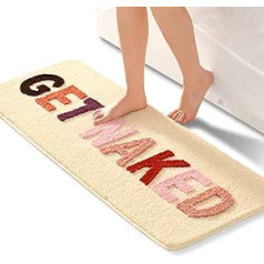 QJHOMO Get Naked Bath Mat smilškrāsas vannas istabas paklājiņi 45 x 120 cm, neslīdoši vannas paklājiņi vannas istabai, krāsaini burti, mīksta mikrošķiedra, veļas mašīnā mazgājams paklājs