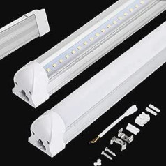 Allesin [Pack of 2] LED caurule 60 cm dienasgaismas caurule komplektā ar ligzdu, vēsi balta 6000 K 10 W 850 lm, LED gaismas sloksne, apgaismojums zem ierīces, caurules lampa, caurspīdīgs vāks