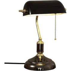 LANMOU retro galda lampa, tradicionālā baņķiera lampa ar izvelkamu slēdzi, senlaicīga galda lampa, antīka bibliotēkas lampa, melna stikla abažūrs, naktslampa guļamistabai (melnā un zelta krāsā)