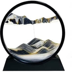 Yuomiker Dynamic 3D Sand Pictures for Rotating, Flowing Sand Painting, Round Glass Frame, Moving Sand Picture, Natural Landscape, Relaxing Decoration for Office, Home, Desktop Art (Black, 7 inches)