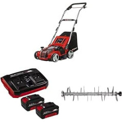 Einhell GE-SA 36/35 Li Power X-Change Battery Scarifier Fan (36 V, Brushless, 35 cm Blade Roller, 28 L Collection Bag, Adjustable Working Depth, Includes 2x 4.0 Ah Battery, Twincharger and Spare Blade