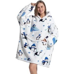 Msrlassn Wearable Blanket Hoodie for Women Men Adults Oversized Hooded Blanket Cuddly Jumper Super Soft Comfortable Wearable Blanket with Sleeves Hoodie Sweatshirt with Pockets (Penguin)