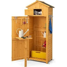 COSTWAY Wooden Garden Shed Outdoor Garden Shed with Lock, Folding Table and Hook, 75 x 50 x 180.5 cm