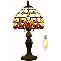 Kinbolas 8 collu galda lampa Tiffany stila vitrāžas abažūri Vintage galda lampa Maza gultas lampa Guļamistaba Dzīvojamā istaba Birojs lasīšanai Antique Art Deco (krāsa: A-7)