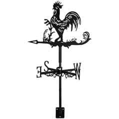 Dyna-Living Weathervane Chicken Wind Vane Nerūsējošā tērauda Gaiļu Vējrādis Retro Weathervane Mini Dekoratīvā Vējrādis Vēja virziena Indikatoram un Jumta Dārza Apdarei Melns