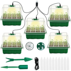 Samen Starter Tray mit Grow Light, 10 Packungen Pflanze Starter Tray Sämling Starter Kit mit Feuchtigkeit Kuppeln Basis Innen Gewächshaus Mini Anzuchtstation für Samen Anbau Start (12 Zellen pro