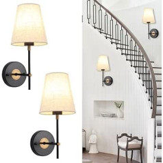 MRHYSWD Set of 2 Wall Lights Indoor Wall Lamp Black and Gold Wall Light Bedroom Living Room Hallway Bathroom Wall Lamp Vintage Modern Retro Wall Lighting with Lampshade Wall Light E27