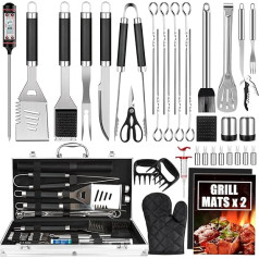 Cifaisi BBQ Accessories Set, 38 Pieces Stainless Steel BBQ Tools with Aluminum Case, Thermometer, BBQ Mats for Camping/Backyard, BBQ Utensils Set for Men and Women
