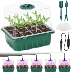 Iekštelpu siltumnīcas pavairošanas kaste, iepakojums pa 5 mini siltumnīcu pavairošanas komplektam ar paceltu vāku, stādu starteris ar augu gaismām ar pilnu spektru, paplātes Siltumnīcu pavairošanas paplāte augiem
