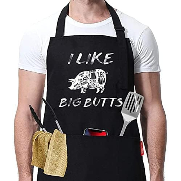 Man PATĪK BIG Butts Premium Qualität Schürze für BBQ, Grillen und Kochen, One Size, Lustige Schürze, BBQ Grillschürze mit 2 Taschen, Lustige Schürzen für Männer, Frauen, Kochschürzen, Ehemann, Chef