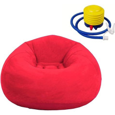 Bean Bag Chair Living Room Inflatable Sofa Chair Outdoor Foldable Flocking Bean Bag Lounger for Children Adults Ultra Soft Lazy Sofa Couch (Red + 4 Inch Foot Pump)