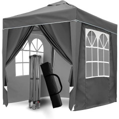 SANHENG Pop Up lapene Pop Up telts ar atsvariem, pilnībā ūdensnecaurlaidīga jebkuriem laikapstākļiem lapene, kas ir ideāli piemērota ballīšu kempingam brīvā dabā (2x2m, pelēka)
