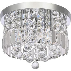 A1A9 Modern Crystal Chandelier Lighting, Round Flush-Mounted LED Ceiling Light, Elegant Chrome Pendant Light for Dining Room, Bathroom, Bedroom, Living Room, Lounge (D30 cm)