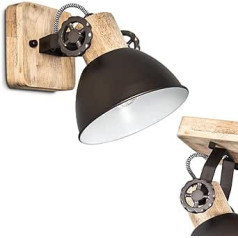 HOFSTEIN Orny Wall Light in Retro/Vintage Design, Adjustable Wall Lamp Made of Metal/Wood in Black/Brown, 1 Bulb, 1 x E27 Socket, Bulb Not Included