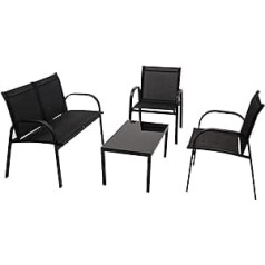 DEGAMO Arona 4-daļīgs atpūtas komplekts (2 x atpūtas krēsli, 1 x atpūtas dīvāns, 1 x galds 80 x 45 cm), metāla un tekstila audums, melns