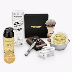 Störtebekker® Premium Anti Skin Irritation Set + Free Aftershave - For a Perfect Shaving - Includes Safety Razor, Razor Blades, Shaving Brush, Shaving Bowl, Shaving Soap, Free After Shave