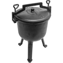 Browin 330501 Hunting Kettle 7 L Cast Iron Cooking Pot with Feet, Roasting Dish with Lid Lifter, Cooking, Roasting and Baking, Cast Iron Pots, Fire Pot for Garden, Campfire, BBQ, Black