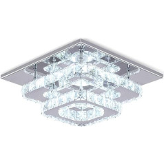 Crystal LED Ceiling Light Crystal Lamp K9 Stainless Steel Modern Flush-Mounted Light Square Gloss Ceiling Light for Dining Room Living Room Bedroom (Cool White)