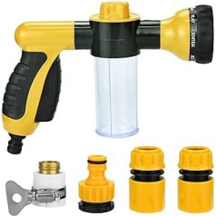 Garden Hose Spray Gun with 4 Nozzles, 8 Patterns Adjustable Foam Garden Sprayer with Soap Dispenser, Watering Hose Nozzle for Lawn Garden Watering Car Wash Plant Watering Pet