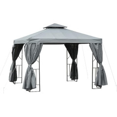 Outsunny Garden Gazebo 2.95 x 2.95 m Double Roof Party Tent Marquee 4 x Double Side Panels Waterproof UV Protection Metal Polyester Dark Grey