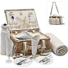 2 Person Wicker Picnic Basket with Insulated Liner and Waterproof Picnic Blanket and Wine Bag, Large Picnic Basket for Camping, Outdoor, Birthday, Christmas for Couples