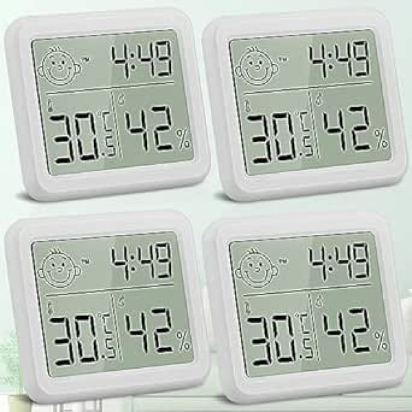 DazSpirit digitālais termometrs - higrometrs, istabas termometrs iekštelpu termohidrometrs, mitruma mērītājs ar smaidiņa indikatoru Laiks guļamistabai, bērnu istabai, siltumnīcai, birojam (4 gab., balts)