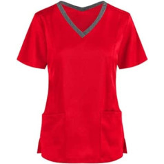WNZHOU Uniform Tunics, Women's Care Women's Stylish Plain Blouse, Slip-On Tunic, V Neck T-Shirt with Solid Patchwork Colour Bag Blouse, Short Sleeve Work Wear
