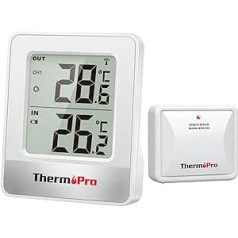 ThermoPro TP200 bezvadu iekštelpu termometrs 2 istabām istabas termometrs ar āra sensora temperatūras mērītāju Termometrs lietošanai iekštelpās Āra termometrs dārzam, dzīvnieku novietnei, siltumnīcai