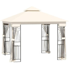 Outsunny Garden Gazebo with Double Roof, Gazebo, Garden Tent, Marquee, Party Tent with 4 x Side Walls, Metal and Polyester, Cream White, 2.99 x 2.99 x 2.74 m