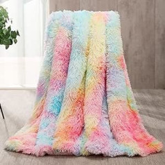 CASOFU Cuddly Blanket Fluffy Rainbow Fur Blanket 150 x 200 cm Faux Fur Blanket Faux Fur Tie Dye Colourful Thick Warm Winter Children Girls Sofa Blanket Sherpa Winter Blanket Adults