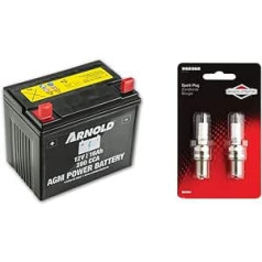 ARNOLD AGM Starter Battery 12 V 16 Ah 280 CCA for Lawn Tractors 5032-U3-0002, 12 V, Black & 2 x RC12YC Briggs & Stratton BS-OHV Spark Plugs