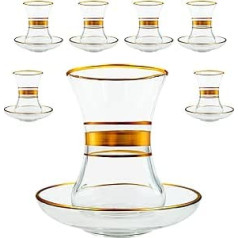 BAYKUL Vintage Handmade Turkish Tea Glasses Cups and Saucers Set of 6, 12 Pieces for Party Adults with Handle Gold Fancy Kettles Teapots Serving Drink Gift Tray Kitchen