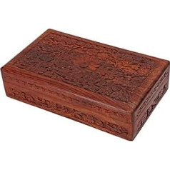 Ajuny Wooden Jewellery Box for Women, Flower Carving Hand-Carved Wooden Jewellery Keepsake Chest, Organiser Gifts