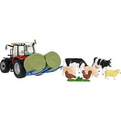 Massey Fergusson 5612 Traktor Spielset, Britains Modell Spielzeug Traktor mit Anhänger und 5 Tieren im Maßstab 1:32, Bauernhofspielzeug geeignet für Sammler & Kinder ab 3 Jahren