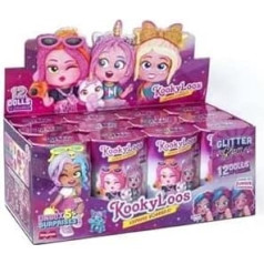 KOOKYLOOS Glitter Glam Series - 12 KookyLoos - Complete Collection - Collectable Surprise Doll with Fashion Accessories, Clothes, Shoes and Toys with 3 Fun Expressions, 12 Dolls Included