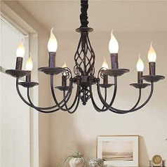 HEYUN Pendant Light Rustic Classic Aristocratic Pendant Candle Chandelier Country House Style European Style Living Room Simple Black Metal Restaurant/Chambre/Bureau, Black, 8 Heads