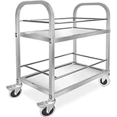 2 Tier Stainless Steel All-Purpose Trolley, Wine Trolley with Wheels, Kitchen Island Trolley, Serving Trolley, Catering Storage Shelf with Locking Wheels, for Hotels, Restaurant, Silver, 29.5 Inches