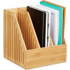 Relaxdays Bamboo Magazine File 3 Compartments DIN A4 Office & Desk Magazine Rack H x W x D x D: 30 x 28 x 26.5 cm Natural Pack of 1