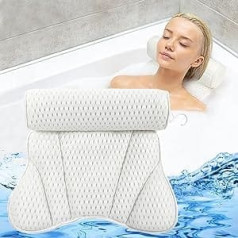 Vannas spilvens, kakla spilvena vanna, 4D sieta vannas spilvena kakls, ergonomisks vannas spilvens vannai ar 6 piesūcekņiem, mājas spa un vannām, mājas spa, atbalsta galva, kakls, mugura