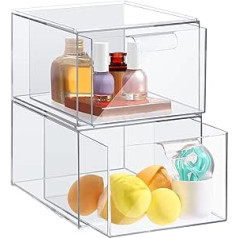 IVODEELA Stackable Organizer Atvilktnes Akrils Caurspīdīgs Uzglabāšanas Organizators Kosmētikas Ādas Kopšanai Matu Aksesuāri Vannas istabas tualetes Countertop and Dresser 2 Pack