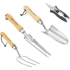 Berry&Bird Garden Tools Sets, 4-Piece High Performance Garden Kit with Hand Trowel, Weed Killer, Secateurs and Fork with Ash Wood Handle for Transplanting Digging