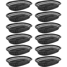 Cabilock Quick Food Baskets Black Basket Fruit Baskets Food Service Tray Sweets Snack Bread Bowls Plates for Hot Dogs Sandwiches Burger Frites Picnics Pack of 12