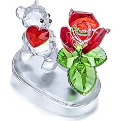 H&D HYALINE & DORA Crystal Love Flower Bear figūriņu stikla ornaments dāvanu dekorēšanai Aksesuāri Caurspīdīgs kristāls ar zaļiem un sarkaniem akcentiem