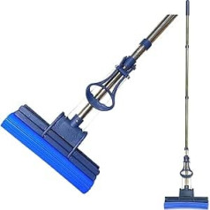 CleanAid OneTouch GO! Mop / Floor Mop / Wring Mop / Wiper with Wring Function - Extra Absorbent - with PVA Sponge and Segment Handle Made of Stainless Steel