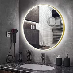 AUPERTO 60 cm apaļš vannas istabas spogulis - LED vannas istabas spogulis ar digitālo pulksteni, LED apgaismojumu, skārienslēdzi