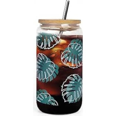 Extrogif Monstera Pflanzengeschenke für Pflanzenliebhaber Frauen, Eiskaffee-Glasbecher mit Bambusdeckel und Strohhalm, Bierdosenbecher, Trinkgläser, Geburtstags-Weihnachtsgeschenke für Gärtner, Mutter